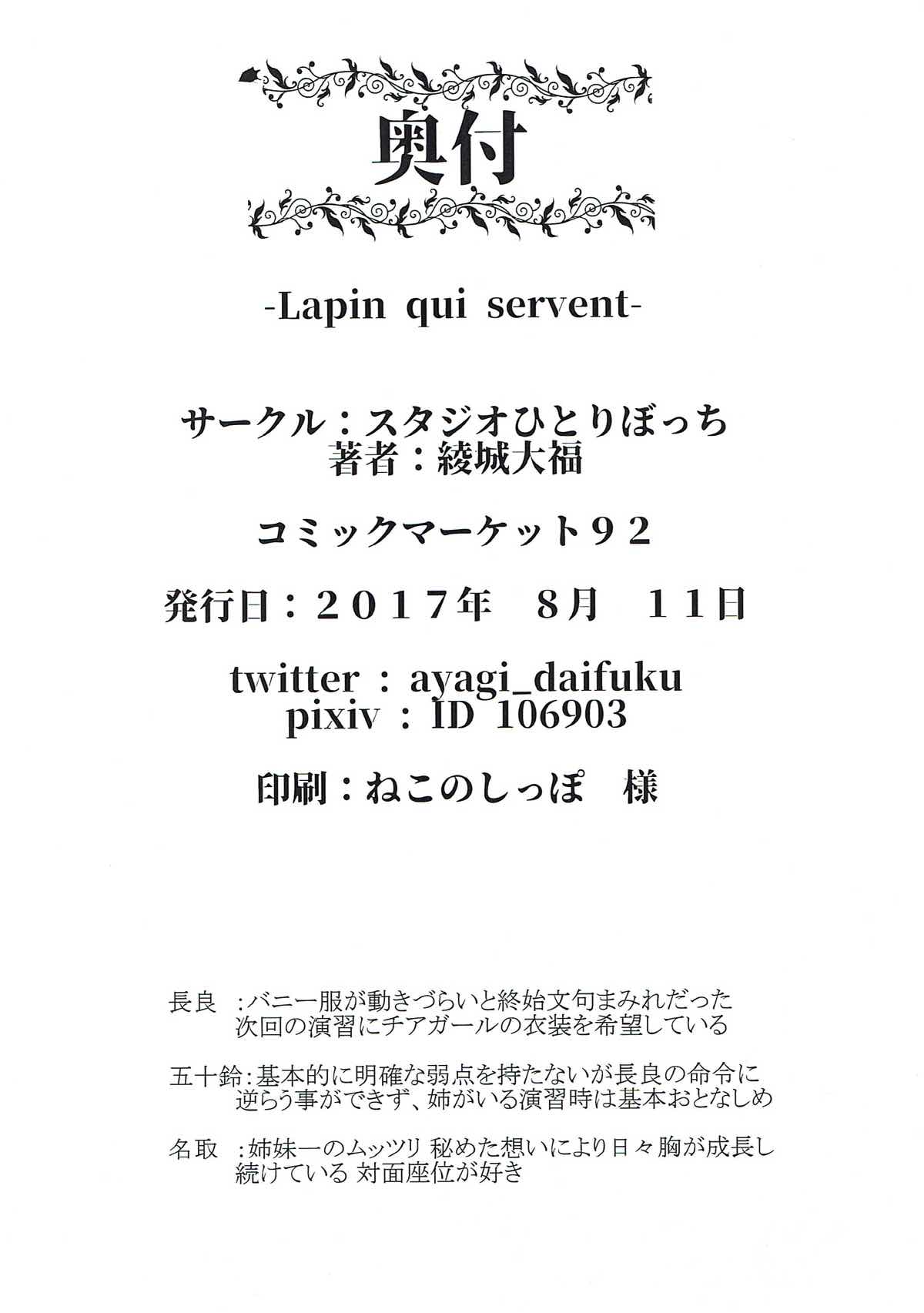 (C92) [スタジオひとりぼっち (綾城大福)] Lapin qui servent (艦隊これくしょん -艦これ-)