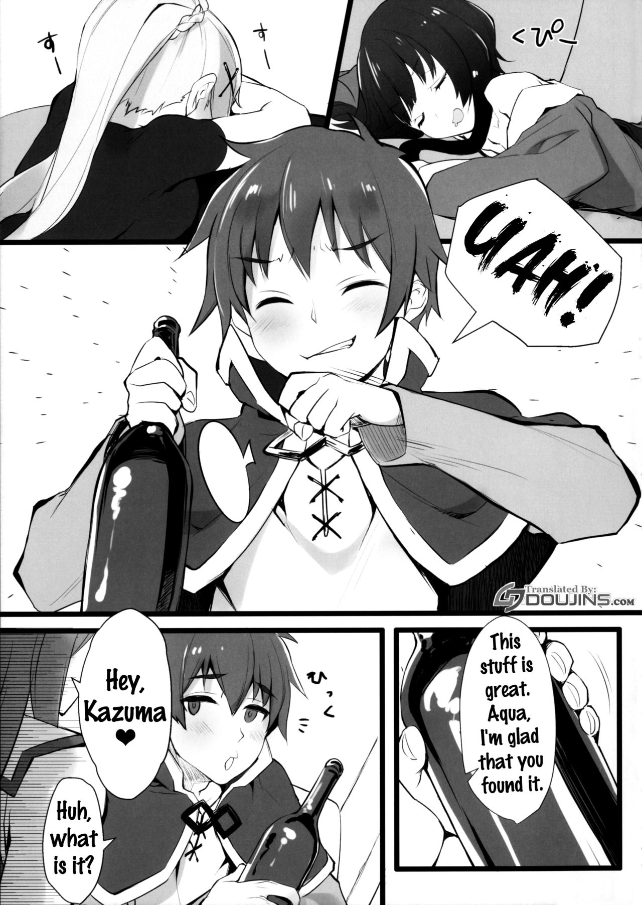 (COMIC1☆11) [WASABI (畳)] 百ぱーせんとお酒のせい (この素晴らしい世界に祝福を!) [英訳]