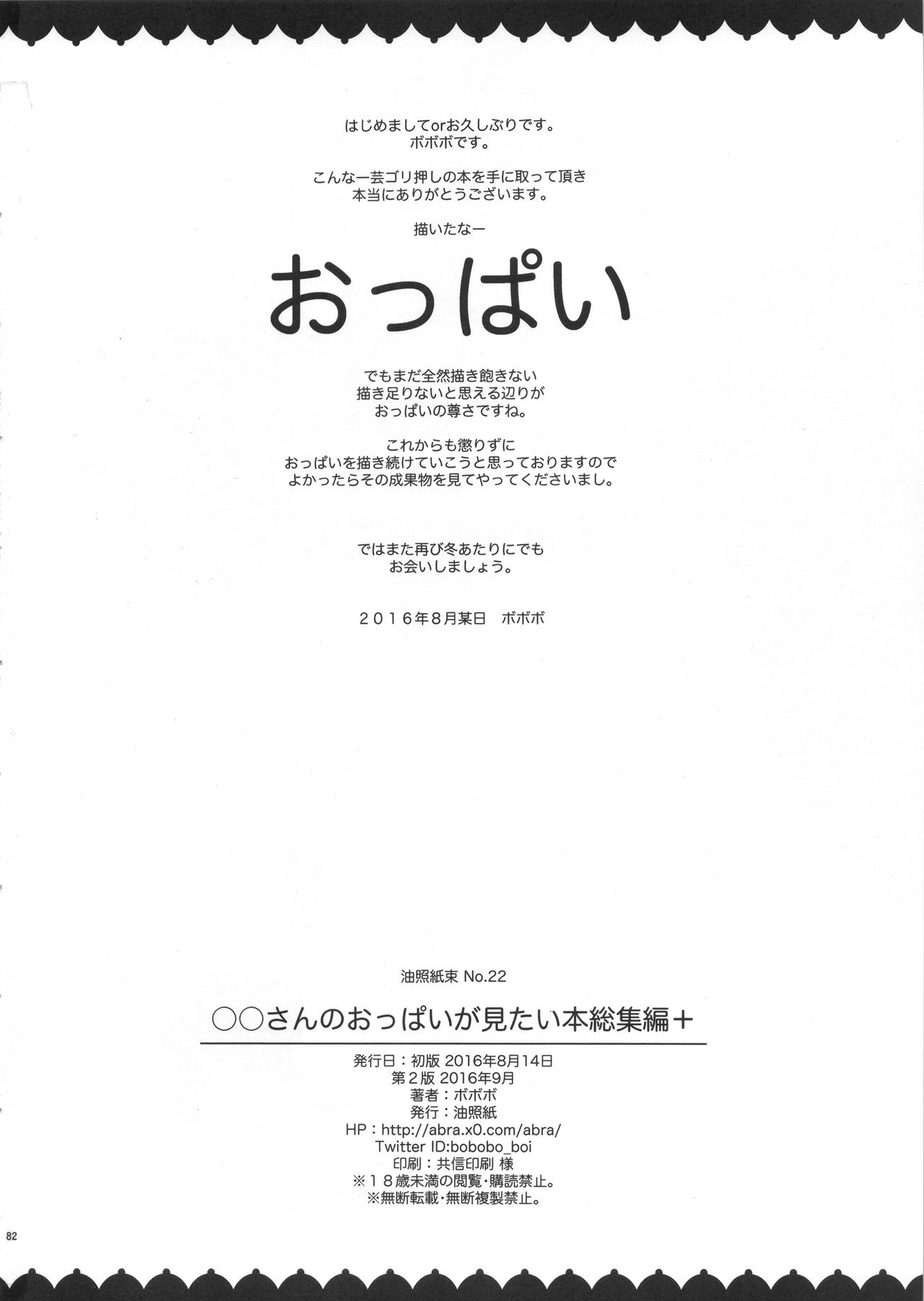 (C90) [油照紙 (ボボボ)] ◯◯さんのおっぱいが見たい本総集編+ (よろず)