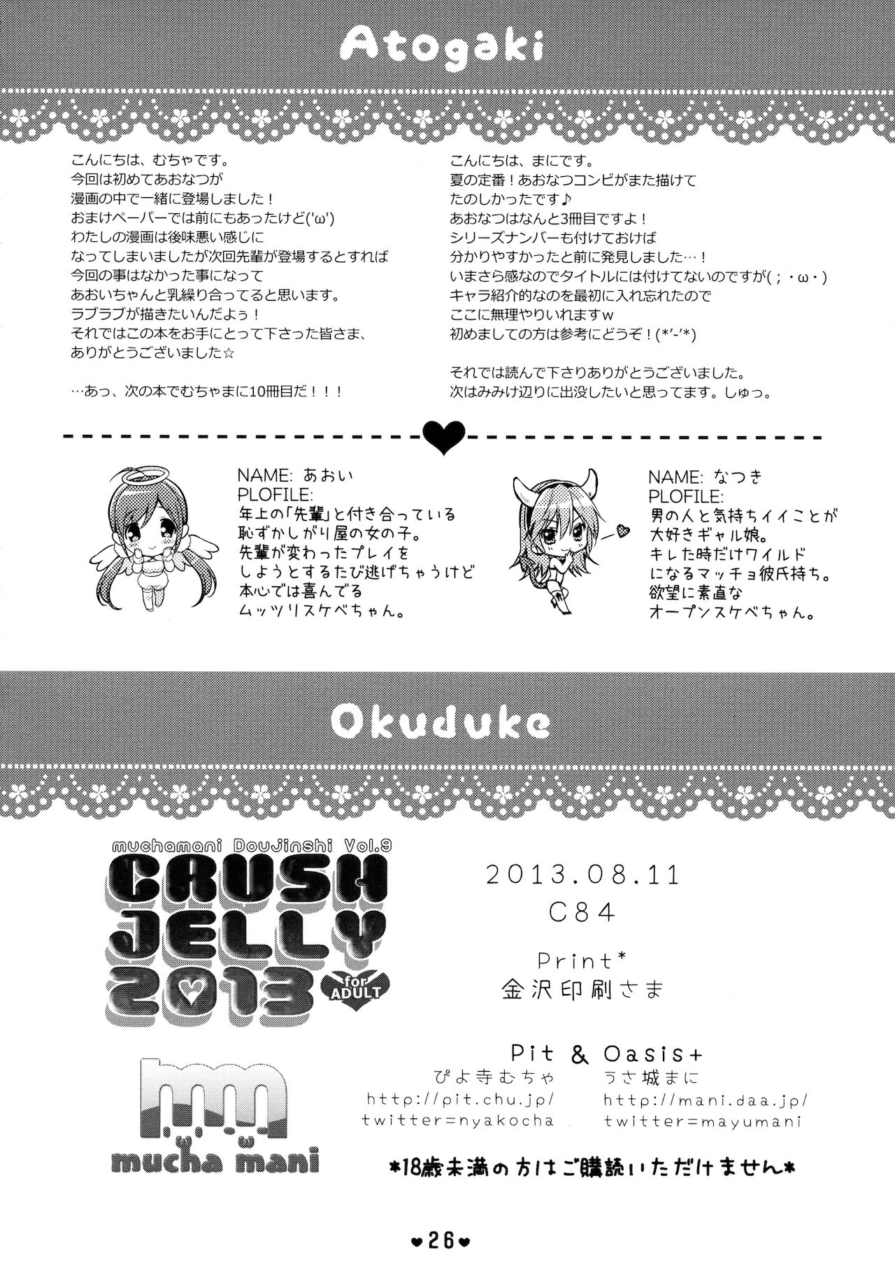 (C84) [Pit、Oasis+ (ぴよ寺むちゃ、うさ城まに)] CRUSH JELLY 2013